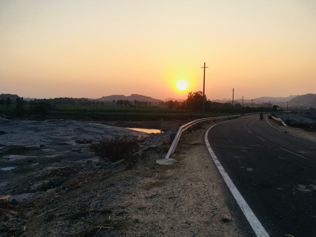 saw a beautiful sunset on our way from in Hampi