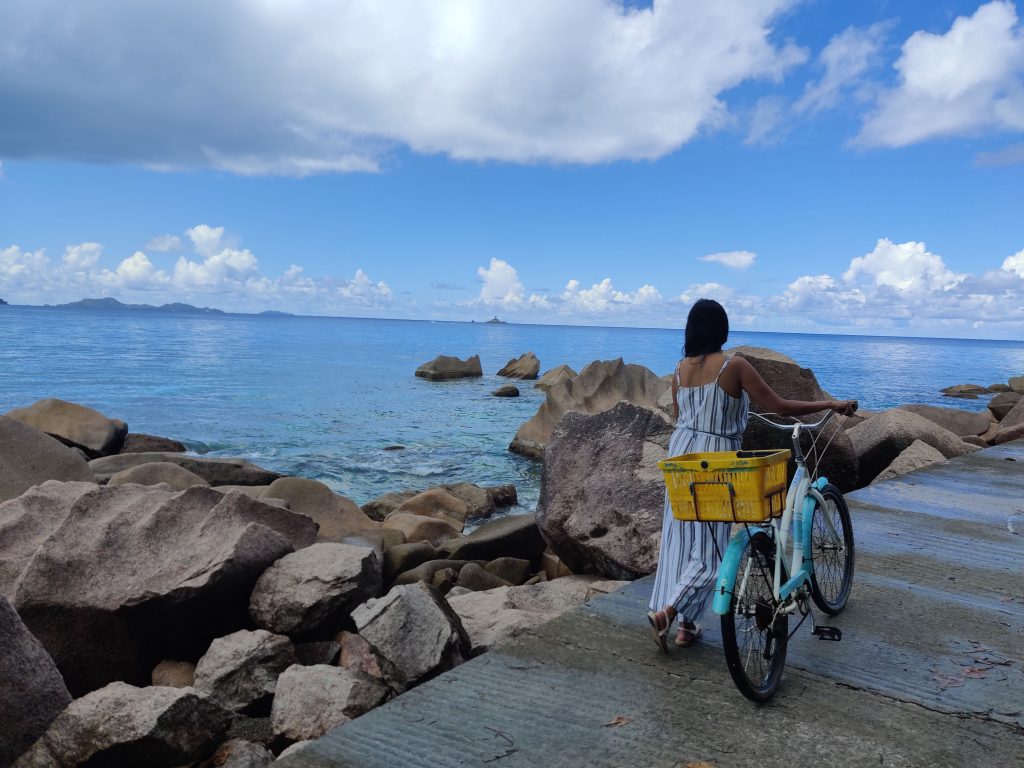 Biking through La Digue, seychelles for indians